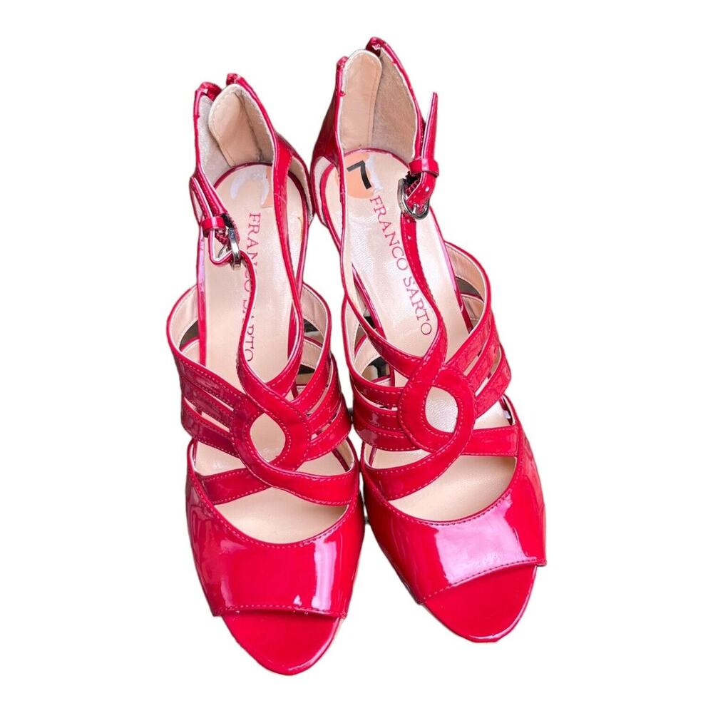 Franco Sarto Women's Red High Heel 7 M Open Toe Adjustable Strap Zip Back Shoes